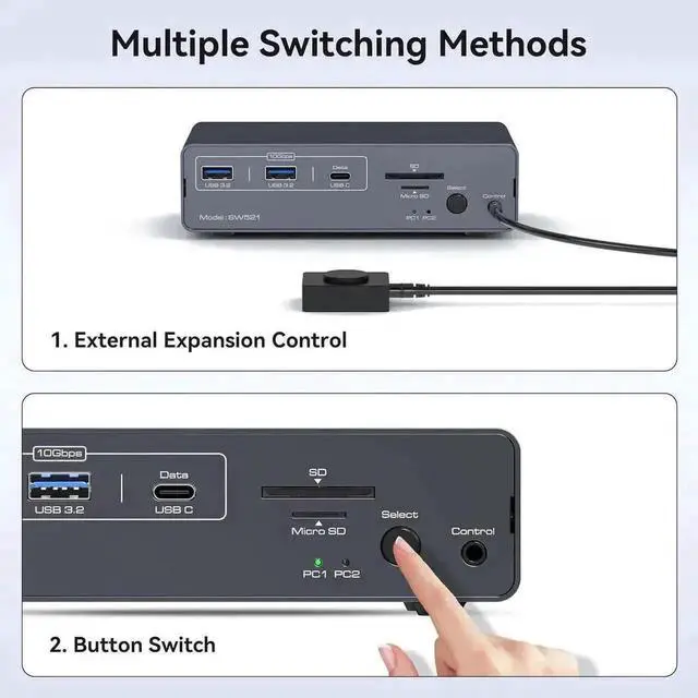 Alt view image 5 of 7 - Vszerda 13-in-1 USB-C Docking Station KVM Switch, Dual HDMI 4K@60Hz with EDID Emulation, for 1 Laptop + 1 Desktop PC Share 2 Monitors