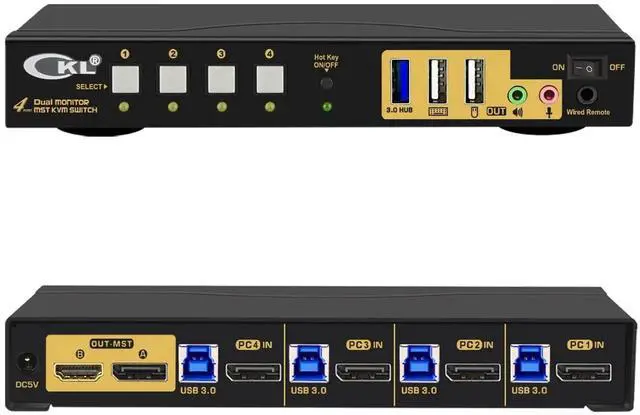 Main image of Vszerda CKL 4-Port DP MST KVM Switch, 1 DP Input to 2 DP Outputs, 4 PCs Share 2 Monitors