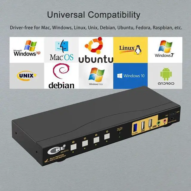 Alt view image 2 of 7 - Vszerda CKL 4-Port DP MST KVM Switch, 1 DP Input to 2 DP Outputs, 4 PCs Share 2 Monitors