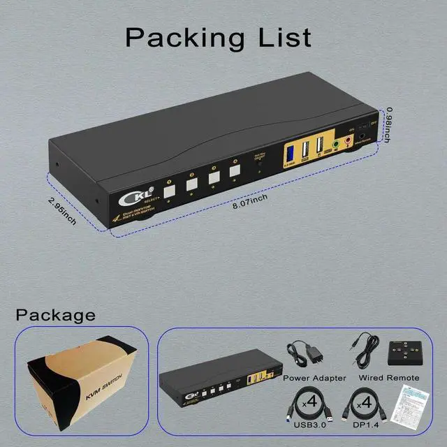 Alt view image 7 of 7 - Vszerda CKL 4-Port DP MST KVM Switch, 1 DP Input to 2 DP Outputs, 4 PCs Share 2 Monitors