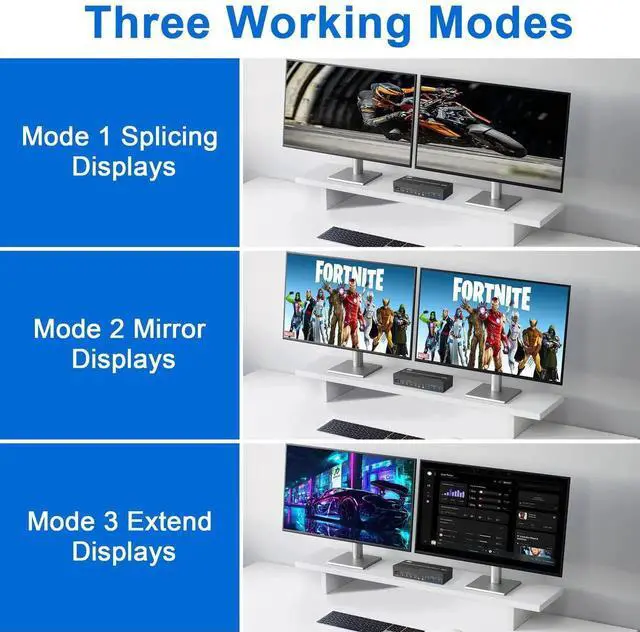 Alt view image 2 of 7 - Vszerda 4-Port Triple Monitor KVM Switch (2×HDMI2.1+DP1.4), 8K@60Hz, USB3.0 with Audio & Mic, 4 PCs Share 3 Displays