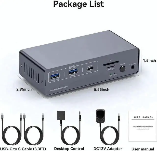 Alt view image 4 of 7 - USB-C KVM Docking Station for 2 Computers & 2 Monitors, Dual HDMI 4K@60Hz KVM Switch with Built-in EDID Emulator, Share 1G Ethernet, 5×USB A/C Ports, SD & MicroSD Card Reader, Compatible with Dual Mac