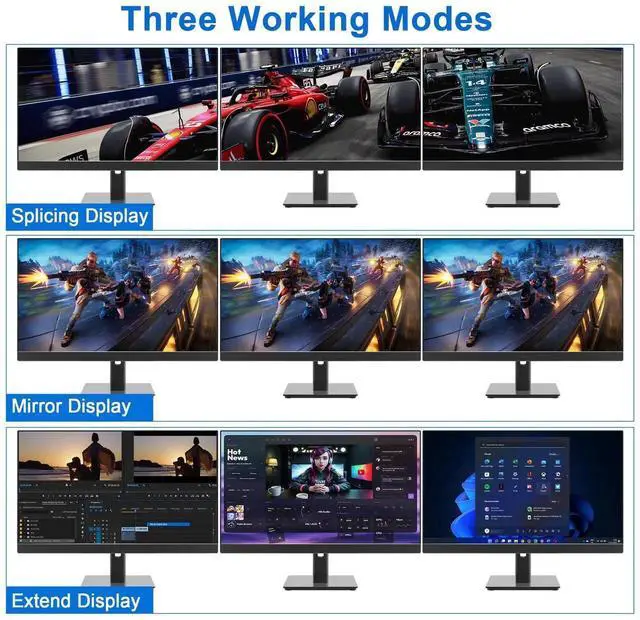 Alt view image 7 of 7 - Vszerda 4-Port DP1.4 Triple Monitor USB3.0 KVM Switch, 8K@60Hz, Audio & Mic, 3 USB3.0 Ports, Black Manual Switch for 4 PCs 3 Displays