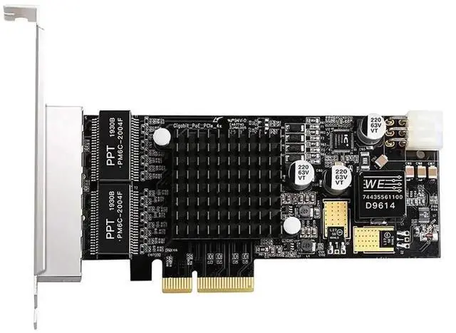 Alt view image 5 of 5 - Vszerda 4-Port PCIe x4 POE Gigabit Ethernet Card, Intel I350 Chip Quad RJ45 10/100/1000Mbps POE NIC for Server & Surveillance