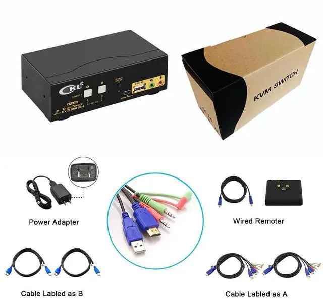 Alt view image 3 of 7 - Vszerda CKL 2-Port Dual HDMI KVM Switch for 2 PCs 2 Monitors, 4K@30Hz Dual Monitor HDMI KVM Switch