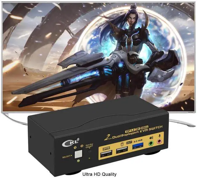 Alt view image 5 of 7 - Vszerda CKL 2-Port Dual DisplayPort KVM Switch, 4K@60Hz with Hotkey Switch for 2 PCs & 2 Monitors