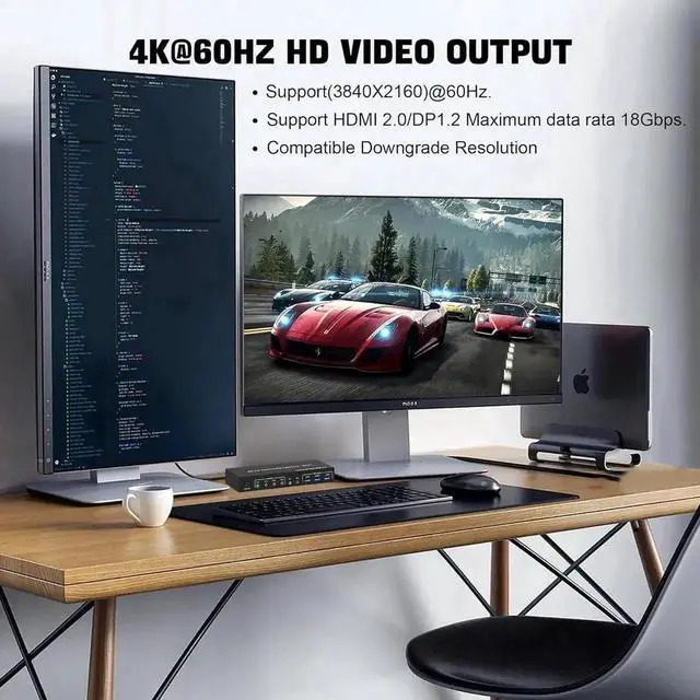 Alt view image 5 of 7 - Vszerda 4-Port Dual Monitor KVM Switch (HDMI+DP), 4K@60Hz, USB3.0 with Audio & Mic Jack, 4 PCs Share 2 Monitors
