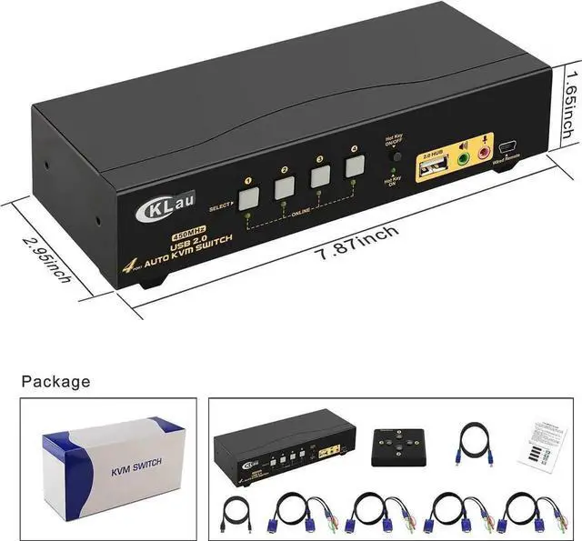 Alt view image 5 of 7 - Vszerda 4-Port 450MHz Auto VGA USB KVM Switch with Audio & Cables, Multi-PC Monitor Selector Compatible with Windows, Linux, Mac, Debian, Ubuntu, Fedora, Raspbian