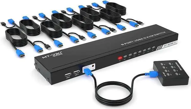 Main image of Vszerda 8-Port Rack Mount HDMI KVM Switch 8 In 1 Out, 4K@30Hz, 4 USB2.0 Hub with KVM Cables, IR Remote & Desktop Controller
