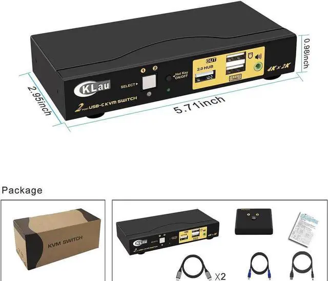 Alt view image 5 of 7 - Vszerda 2 Port USB-C KVM Switch 4K@60Hz with Audio, USB Type-C KVM Switcher for 2 PCs/Mac/Mobile Share Single Monitor Keyboard Mouse, Cross OS Compatible
