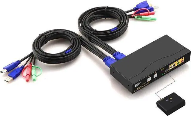 Main image of Vszerda CKLau 2 Port HDMI 2.0 KVM Switch 4K@60Hz HDR10 EDID, 2 PCs Share Monitor Keyboard Mouse USB 2.0 Devices, With Audio & Cables