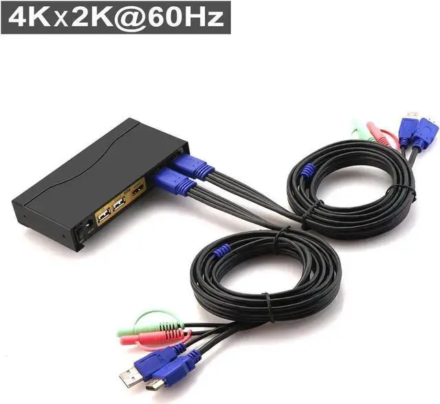 Alt view image 5 of 6 - Vszerda CKLau 2 Port HDMI 2.0 KVM Switch 4K@60Hz HDR10 EDID, 2 PCs Share Monitor Keyboard Mouse USB 2.0 Devices, With Audio & Cables