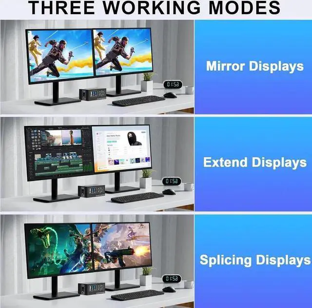 Alt view image 3 of 7 - Vszerda 4 Port Dual Monitor DP1.4 & HDMI2.1 Hybrid KVM Switch 8K@60Hz USB3.0 5Gbps, 4 USB Sharing Ports for 4 PCs Share 2 Displays