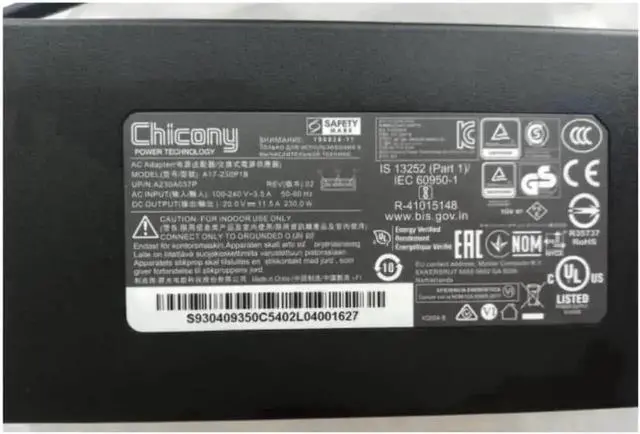 Alt view image 3 of 3 - Vszerda Original New Chicony 230W AC Charger A17-230P1B, 20V 11.5A USB-Tip Power Adapter for MSI GE76 Raider 10UG RTX3070 Gaming Laptop