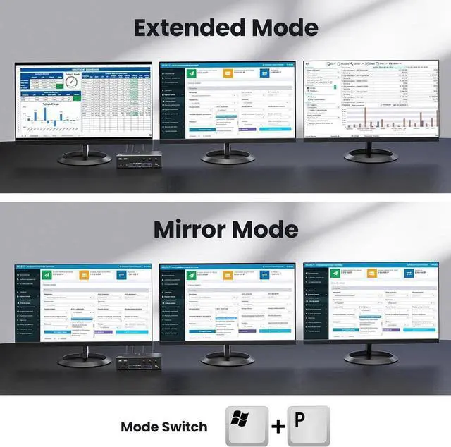 Alt view image 4 of 7 - Vszerda 3 PCs Triple Monitor 1HDMI+2DP Hybrid KVM Switch, HDMI 8K@60Hz 4K@120Hz, DP 8K@30Hz 4K@144Hz, 4 USB 3.0 Ports, Wired Remote & 3 USB Cables Included for 3 Hosts Share 3 Displays
