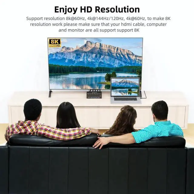 Alt view image 4 of 7 - Vszerda 4 Port 2x2 Dual Monitor HDMI KVM Switch 8K@60Hz 4K@144Hz, USB 3.0 KVM Switch Box with EDID Emulator for 4 PCs Share Dual Monitors Keyboard Mouse, Stable Chip & Wide Compatibility