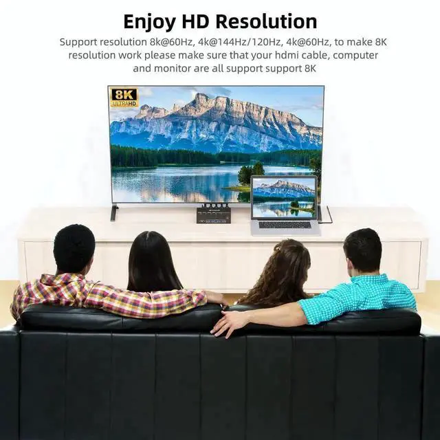 Alt view image 4 of 7 - Vszerda 4-Port Dual HDMI KVM Switch 8K@60Hz 4K@144Hz, USB3.0 with EDID Emulator