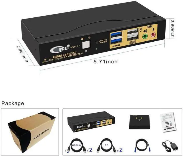 Alt view image 2 of 7 - Vszerda CKL 2-Port Single DisplayPort KVM Switch, 8K@30Hz, for 2 PCs & 1 Monitor