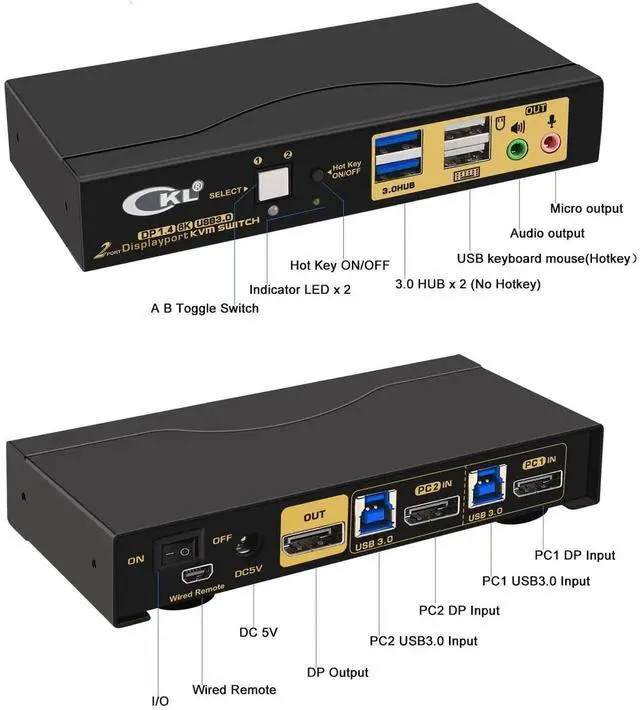 Alt view image 4 of 7 - Vszerda CKL 2-Port Single DisplayPort KVM Switch, 8K@30Hz, for 2 PCs & 1 Monitor