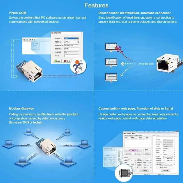 Alt view image 3 of 7 - Vszerda 10PCS USR-K7 TTL UART to Ethernet Serial Server Module, 10/100Mbps RJ45, Modbus RTU to Modbus TCP Gateway