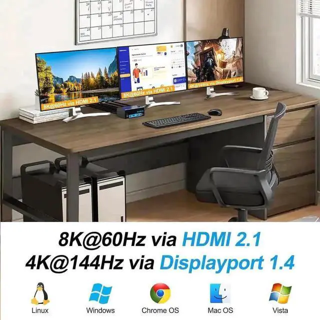 Alt view image 2 of 7 - Vszerda 2-Port Triple Monitor KVM Switch (2HDMI+DP), 8K@60Hz & 4K@144Hz, USB3.0 with Wired Remote, 2 PCs Share 3 Monitors & 4 USB Peripherals