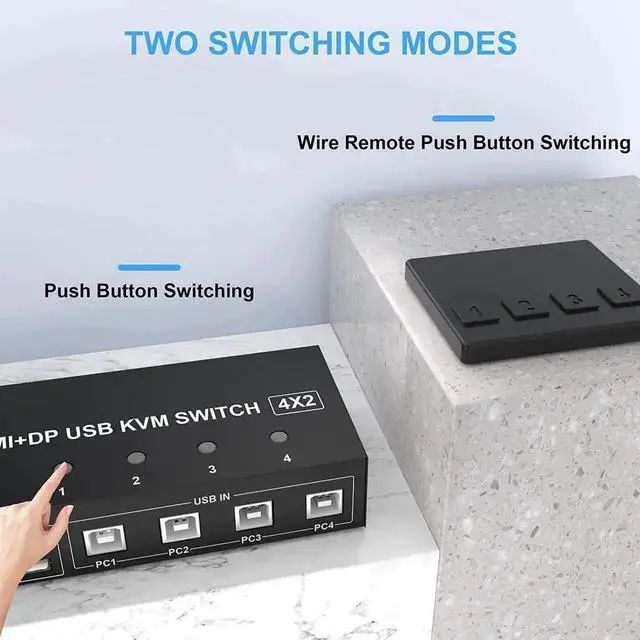 Alt view image 2 of 7 - Vszerda 4-Port HDMI+DP Dual Monitor KVM Switch, 4K@60Hz UHD, 4 USB2.0 Ports