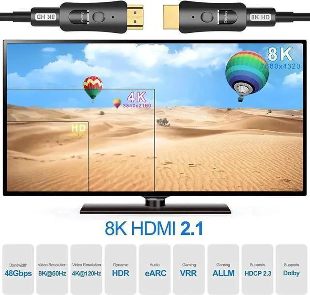 Alt view image 4 of 7 - Vszerda Long-in-wall Certified Premium Ultra High Speed Detachable HDMI Cable - 2.1 8K 60Hz, 4K 120Hz , 48Gbps HDR eARC HDCP2.3- 330Feet/100m