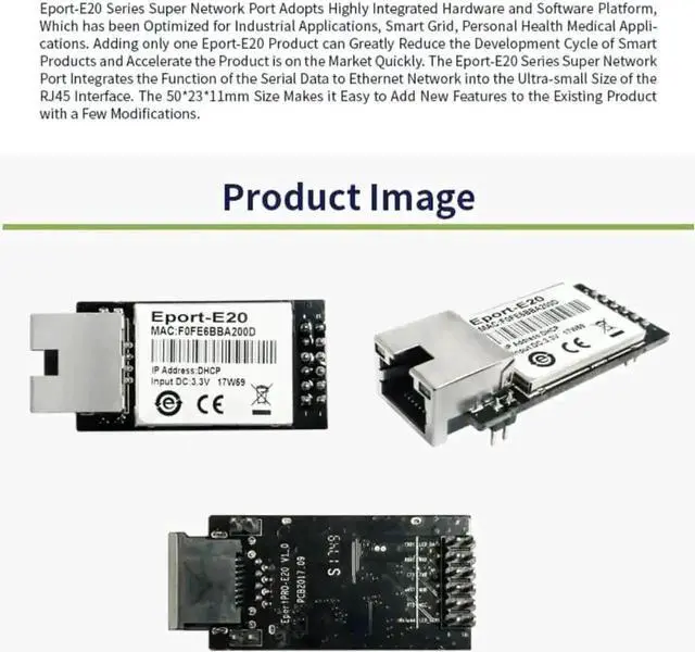 Alt view image 6 of 7 - Vszerda 10 Pack Eport-E20 TTL Serial to Ethernet Embedded Module, FreeRTOS TCP/IP MCU Network Converter 3.3V Low Voltage, Supports DHCP & Telnet for IoT Secondary Development