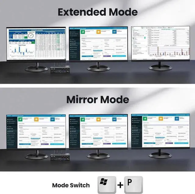 Alt view image 3 of 7 - Vszerda 3-Port Triple Monitor KVM Switch (1HDMI+2DP), 8K@60Hz 4K@144Hz, 4 USB3.0 Ports, Wired Remote & 3 USB Cables Included