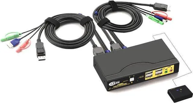 Main image of Vszerda 2 Port DP 1.2 KVM Switch 4K@60Hz, Single Display, With Audio & Cables, Share Keyboard Mouse for 2 PCs