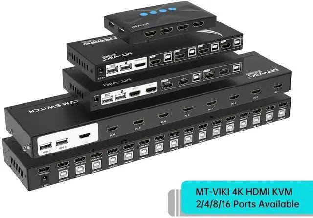 Alt view image 7 of 7 - Vszerda MT-VIKI 8-Port 1U Rack Mount HDMI KVM Switch 4K@30Hz, IR Remote + Wired Controller, Full Accessory Kit