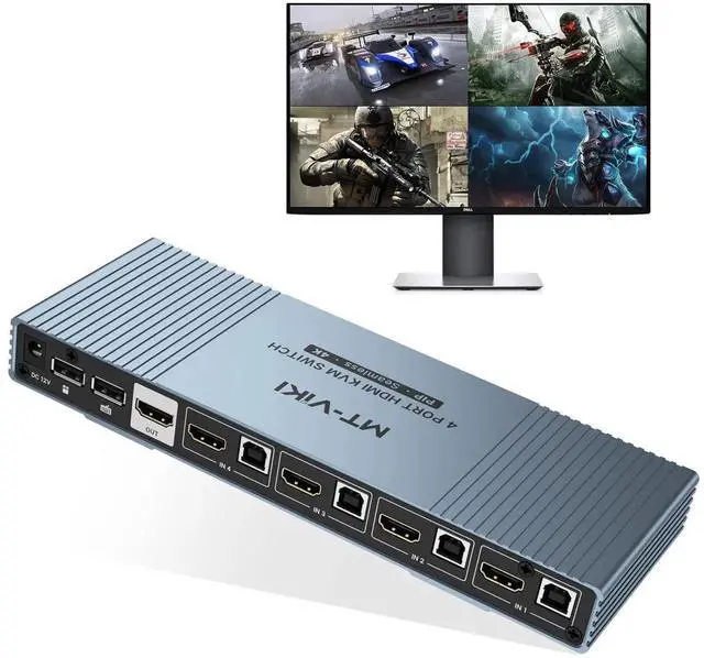 Main image of Vszerda MT-VIKI 4x1 4K Quad HDMI KVM Multi-Viewer Switch, PIP & POP Screen Modes, One Set Keyboard Mouse Monitor Controls 4 PCs, 4K@30Hz Seamless Switch via Hotkeys & Front Buttons