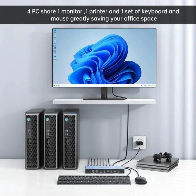 Alt view image 6 of 7 - Vszerda MT-VIKI 4x1 4K Quad HDMI KVM Multi-Viewer Switch, PIP & POP Screen Modes, One Set Keyboard Mouse Monitor Controls 4 PCs, 4K@30Hz Seamless Switch via Hotkeys & Front Buttons