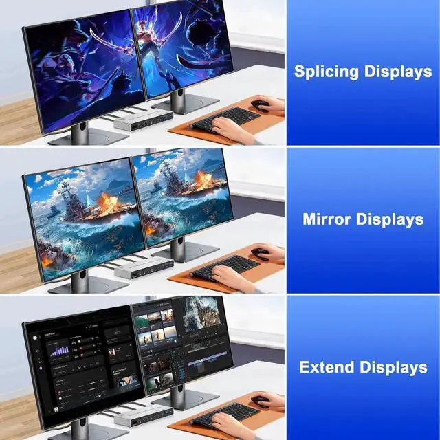 Alt view image 5 of 7 - Vszerda 4-Port DP1.4 Dual Monitor USB3.0 KVM Switch 8K@60Hz, With Audio & Mic, 3 USB3.0 Ports for 4 PCs