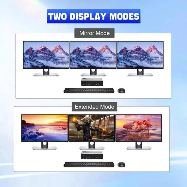 Alt view image 4 of 7 - Vszerda 2 PCs 3 Monitors KVM Switch, 8K@60Hz HDMI + Dual DP, 3 USB3.0 Ports with Audio & Mic