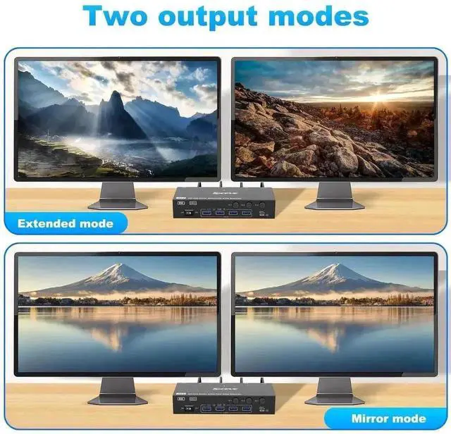 Alt view image 4 of 7 - Vszerda 3-Port HDMI+DP Dual Monitor KVM Switch, 8K@60Hz 4K@144Hz, 4 USB3.0 Ports, Wired Remote, Power Adapter & USB Cable Included