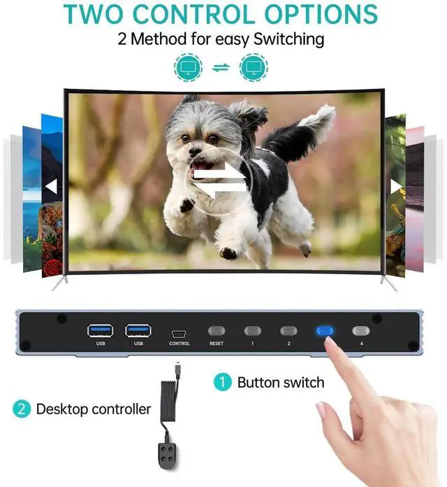 Alt view image 5 of 6 - Vszerda MT-VIKI 4-Port HDMI2.1 USB3.0 KVM Switch, Aluminum Shell, 8K@60Hz/4K@120Hz/144Hz HDR Gaming KVM, 4 USB3.0 Cables Included