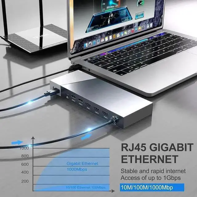 Alt view image 2 of 7 - 15-in-1 DisplayLink USB C Docking Station Triple HDMI for M1/M2/M3 MacBook, 100W PD Charging Dock with RJ45 Ethernet, Dual USB-A, Dual Type-C, SD TF Reader, 3.5mm Audio Mic Port, Multi Monitor Laptop