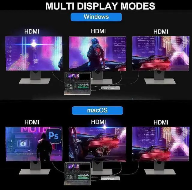 Alt view image 5 of 7 - 15-in-1 DisplayLink USB C Docking Station Triple HDMI for M1/M2/M3 MacBook, 100W PD Charging Dock with RJ45 Ethernet, Dual USB-A, Dual Type-C, SD TF Reader, 3.5mm Audio Mic Port, Multi Monitor Laptop