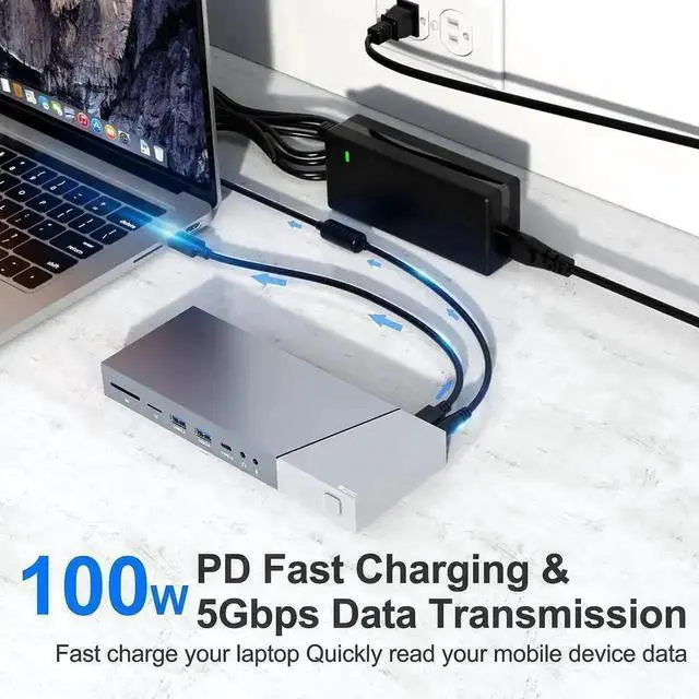 Alt view image 6 of 7 - 15-in-1 DisplayLink USB C Docking Station Triple HDMI for M1/M2/M3 MacBook, 100W PD Charging Dock with RJ45 Ethernet, Dual USB-A, Dual Type-C, SD TF Reader, 3.5mm Audio Mic Port, Multi Monitor Laptop