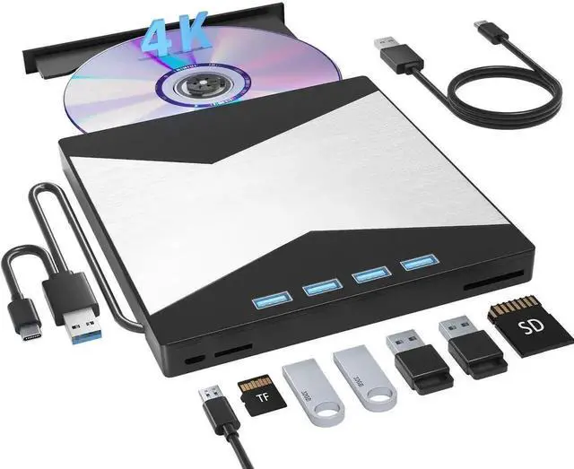 Main image of Vszerda 4K UHD Multifunctional External Blu Ray Burner USB3.0 Type-C Optical Drive with SD TF Card Reader, 3D BD DVD CD RW Player Writer Compatible with Windows Mac OS Laptop Desktop PC