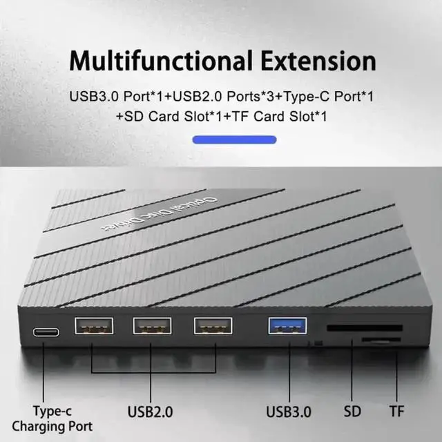 Alt view image 6 of 7 - Vszerda Portable External Blu-ray Drive, USB3.0 Blu-ray Player Writer Reader with USB Port & SD Card Slot, Supports Blu-ray/DVD/CD RW, Compatible with Windows Mac Linux Laptop Desktop