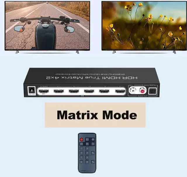 Alt view image 6 of 7 - Vszerda 4x2 True HDMI 2.1 Matrix 4 in 2 Out 8K@60Hz 4K@120Hz with Audio Extractor, 48Gbps Bandwidth HDMI Matrix Switcher Splitter Supports ARC, HDR, HDCP 2.3, Independent Optical & Analog Audio Output