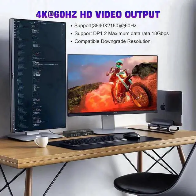 Alt view image 3 of 7 - Vszerda 4 Port Dual DP USB3.0 KVM Switch, 4K@60Hz Dual Monitor DisplayPort KVM Switcher with Audio Mic & 3 USB 3.0 Ports for 4 PCs Share 2 Displays Keyboard Mouse
