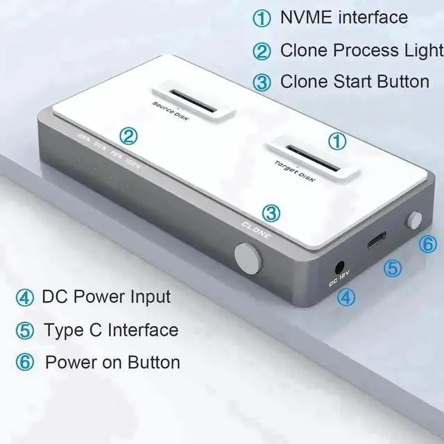 Alt view image 2 of 7 - Vszerda Tool-Free Dual-Bay M.2 NVMe SSD Docking Station, 10Gbps Offline Clone Duplicator, USB-C Connection, Supports M Key PCIe 2242/2260/2280/22110 M.2 SSD