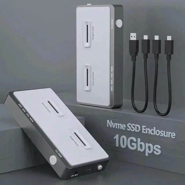 Main image of Tool-Free Dual-Bay M.2 NVMe Docking Station with Offline Clone Function, USB C NVMe SSD Duplicator Enclosure Supports M-Key PCIe M.2 SSD 2242 2260 2280 22110, Dual Slot External SSD Clone Dock