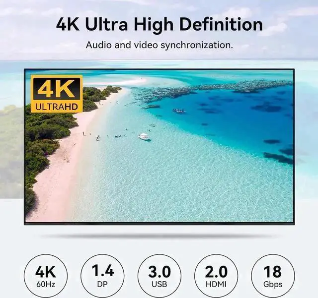 Alt view image 3 of 7 - Vszerda 4 Port Dual Monitor HDMI+DP KVM Switch, 4K@60Hz 2K@120Hz USB3.0 KVM Switcher with Remote, USB3.0 Cables & Power Adapter for 4 PCs Share 2 Displays & 4 USB Devices