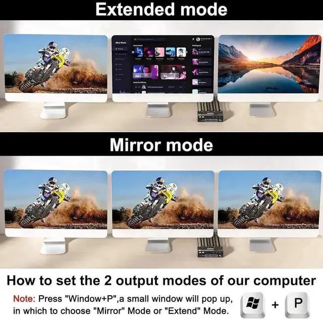 Alt view image 6 of 7 - Vszerda 3-Port Triple Monitor KVM Switch (1HDMI+2DP), 8K@60Hz, 4 USB3.0 Ports, Wired Remote & 12V Power Adapter Included