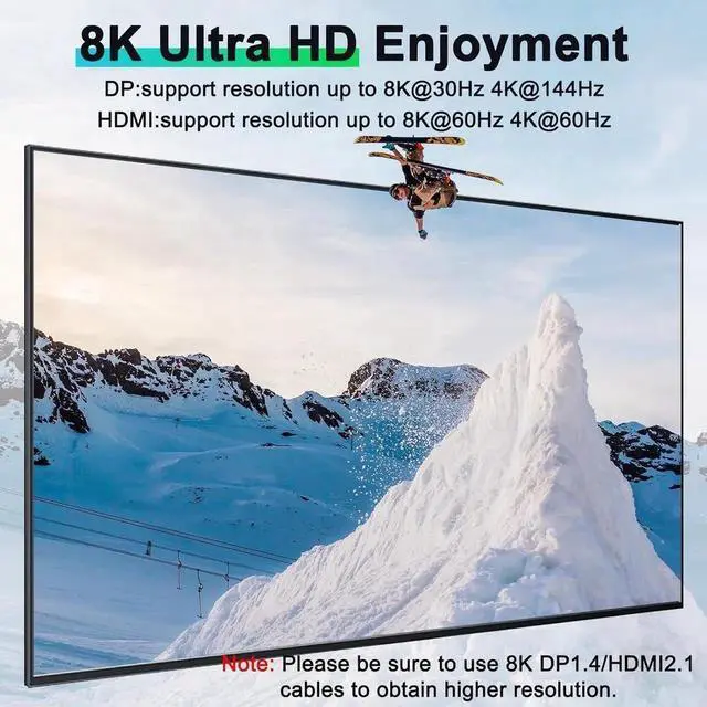 Alt view image 4 of 7 - Vszerda 3-In-3-Out Triple Monitor KVM Switch 8K@60Hz (HDMI+2DP), 4 USB 3.0 Ports for 3 PCs Share 3 Displays, Wired Remote, USB Cable & Power Adapter Included