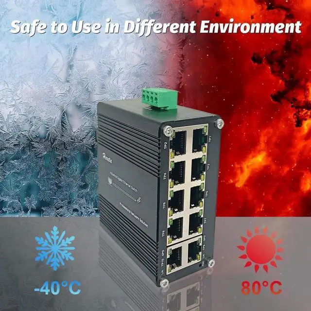 Alt view image 5 of 7 - Vszerda 10 Port Industrial Hardened Gigabit Ethernet Switch, Compact 10/100/1000BASE-T RJ45 Network Switch with Auto-MDI/MDI-X, 12-48VDC Wide Voltage Power Input, Supports Half/Full Duplex